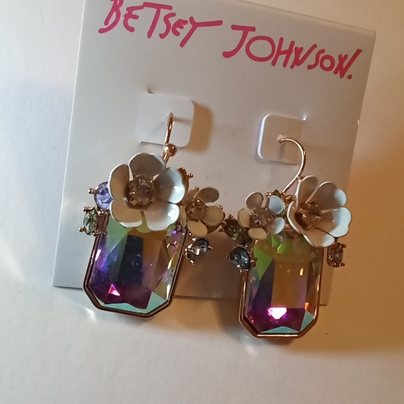 Betsey Johnson Flower Cluster Stone Drop Earrings - Picture 7 of 10